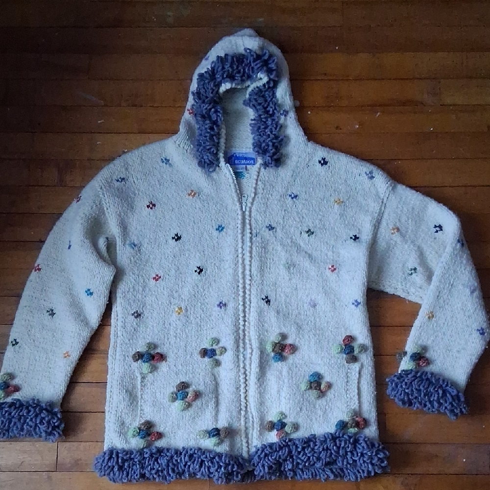 Ecuador Handknit Cotton/ Wool Blend Zip Up Hoodie